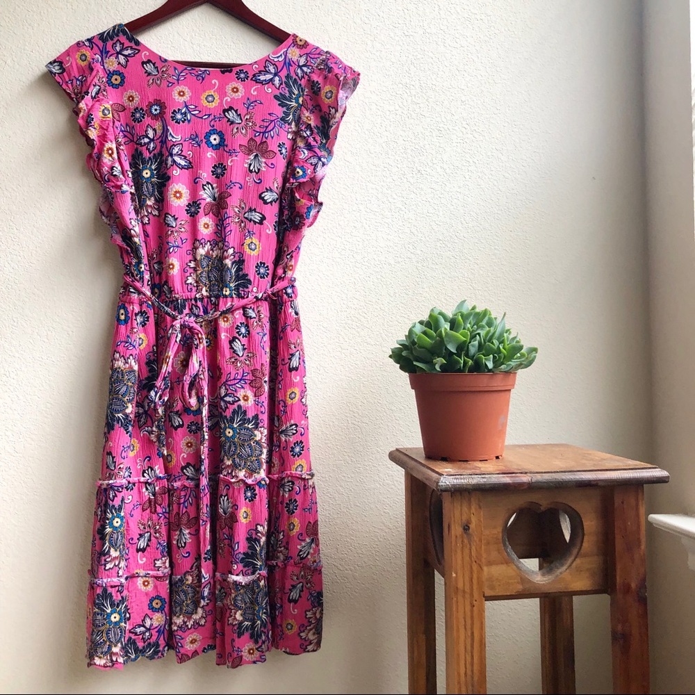 Loft Pink Flutter Tie Dress - Sz. L